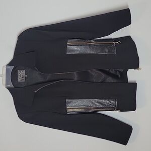 Vintage Wayne Clark black wool zip blazer jacket faux leather